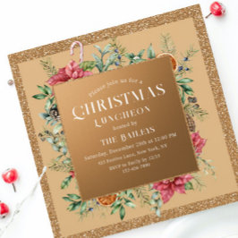 Jul Helgdag Luncheon Glitter Winter Blommigt Inbjudningar