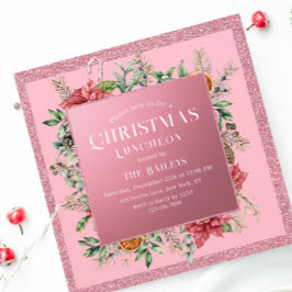 Jul Helgdag Luncheon Glitter Winter Blommigt Inbjudningar
