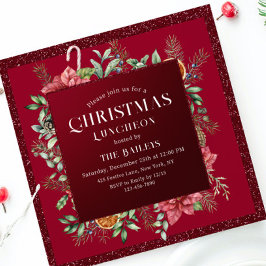 Jul Helgdag Luncheon Glitter Winter Blommigt Inbjudningar