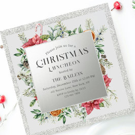 Jul Helgdag Luncheon Glitter Winter Blommigt Inbjudningar