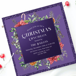 Jul Helgdag Luncheon Glitter Winter Blommigt Inbjudningar