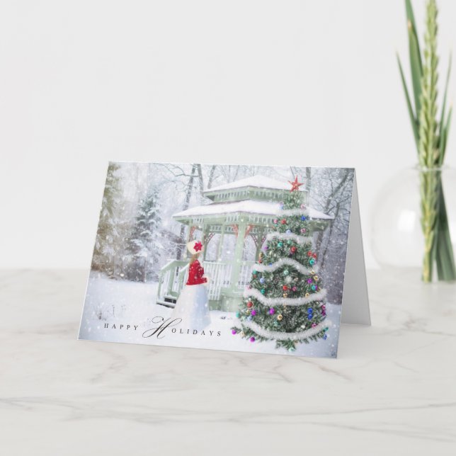 Jul Helgdag - Lycklig Helgdag Julafton Scene Girl Helgkort (Framsida)