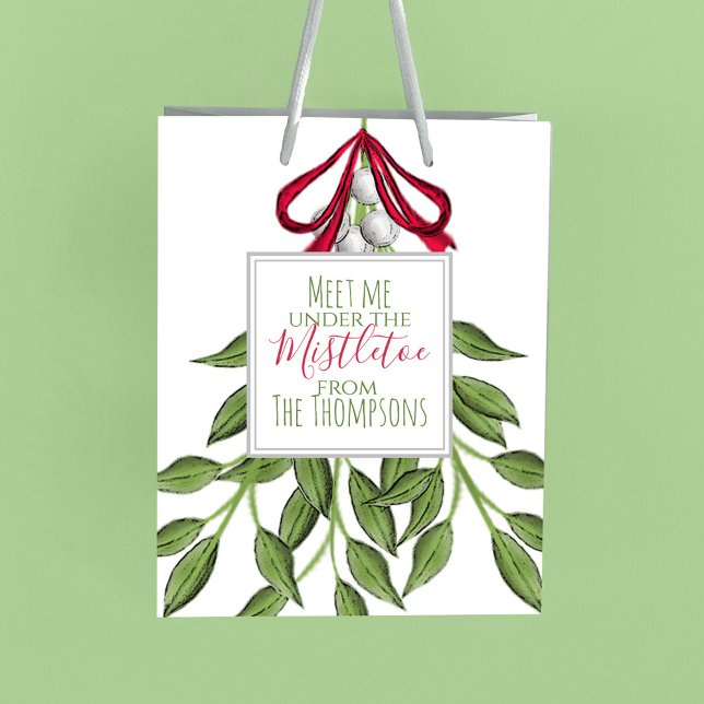 Jul Helgdag Mistletoe Merry Whimsical Cute (Meet me under the mistletoe holiday custom gift bag)