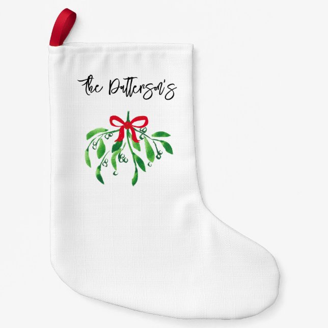 Jul Helgdag Mistletoe NAMN Festive Kiss Me Liten Julstrumpa (Framsidan)