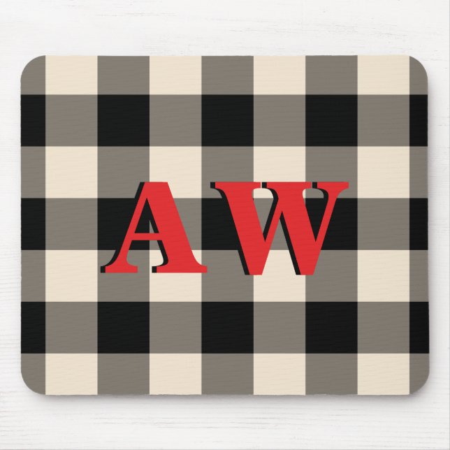 Jul Helgdag Monogram Red Ivory Black Gingham Musmatta (Framsidan)