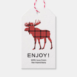 Jul Helgdag Moose Red Play Tartan Mönster Presentetikett