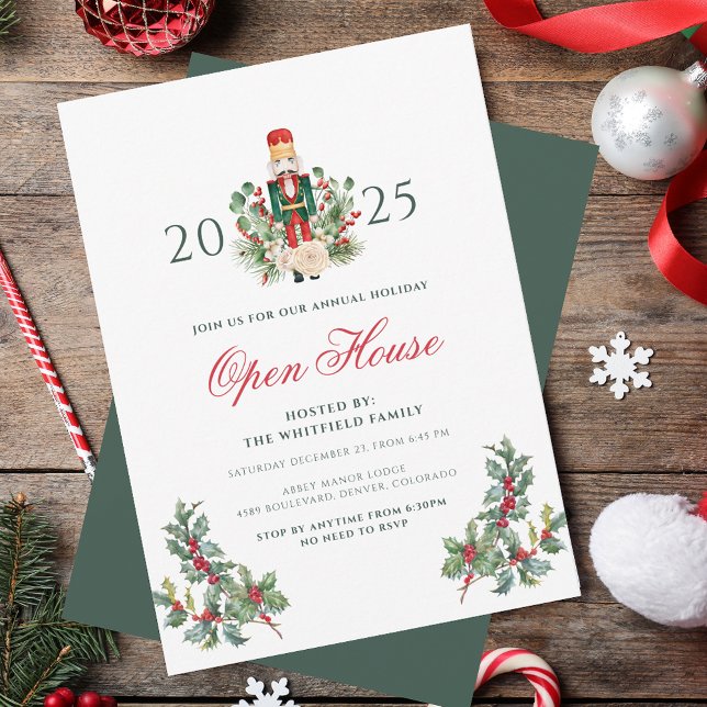 Jul Helgdag Nutcracker Berries Open House Inbjudningar (Christmas Holiday Nutcracker Berries Open House Invitation)