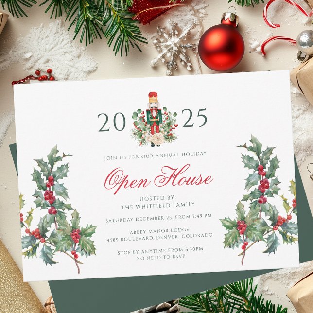 Jul Helgdag Nutcracker Open House Berries Inbjudningar (Christmas Holiday Nutcracker Open House Berries Invitation)
