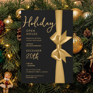 Jul Helgdag Open House Guld Ribbon Black Inbjudningar
