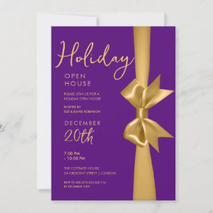 Jul Helgdag Open House Guld Ribbon Lila Inbjudningar
