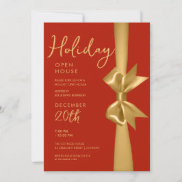 Jul Helgdag Open House Guld Ribbon Red Inbjudningar