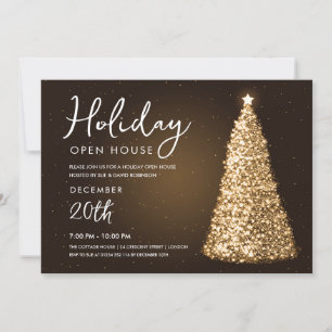 Jul Helgdag Open House Guld Träd Inbjudningar