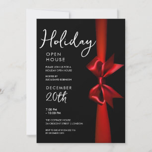 Jul Helgdag Open House Red Ribbon Black Inbjudningar