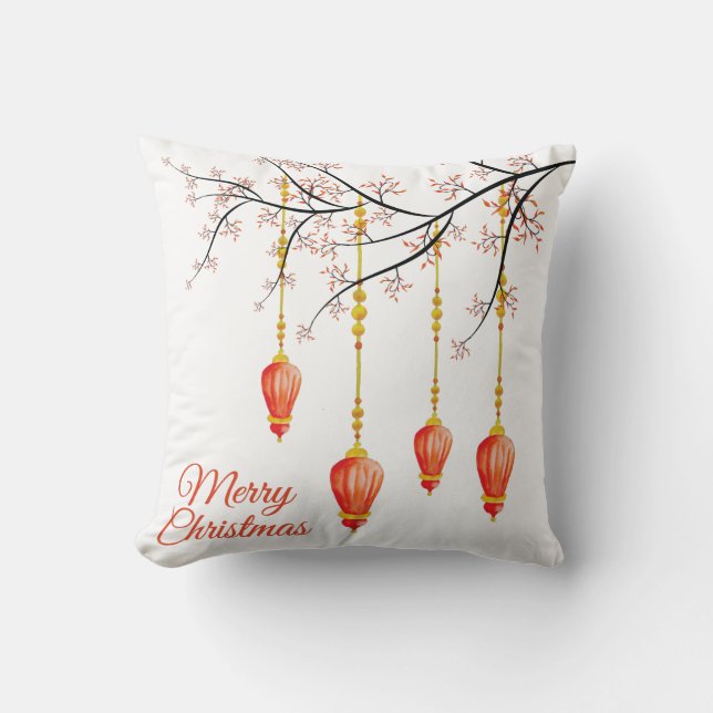 Jul Helgdag Ornament w/ gren 2 sid Kudde (Framsida)