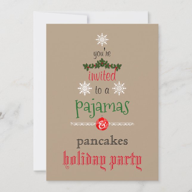 Jul Helgdag Pajamas och Pancakes-familjen Party Inbjudningar (Framsida)