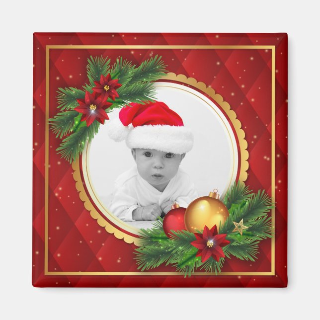 Jul-Helgdag Photo Red-Grönten Skapar din egen Magnet (Framsidan)