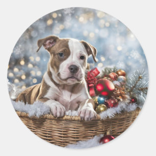 Jul Helgdag Pitbull Puppy Runt Klistermärke