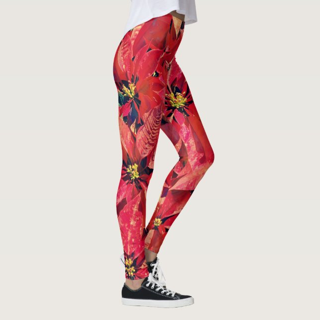 Jul Helgdag Poinsettia Flower Art Leggings (Höger)