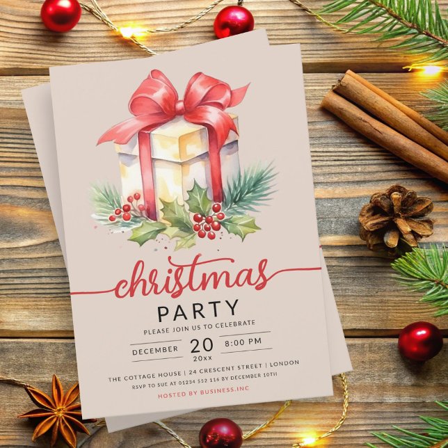 Jul Helgdag Present Company Julafton Champagne Inbjudningar (Christmas Holiday Present Company Xmas Champagne Invitation)