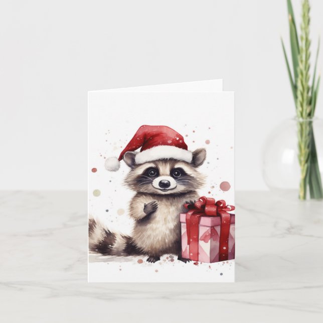 Jul Helgdag Raccoon Helgkort (Framsida)