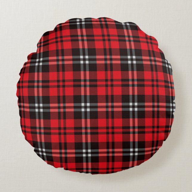 Jul Helgdag Red and Black Tartan Rund Kudde (Framsidan)