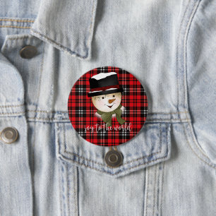 Jul Helgdag Red and Black Tartan Snögubbe Knapp