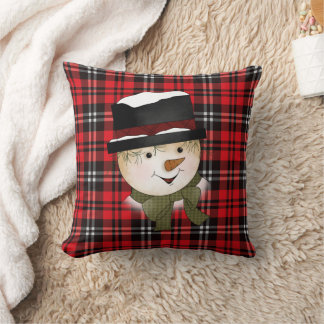 Jul Helgdag Red and Black Tartan Snögubbe Kudde