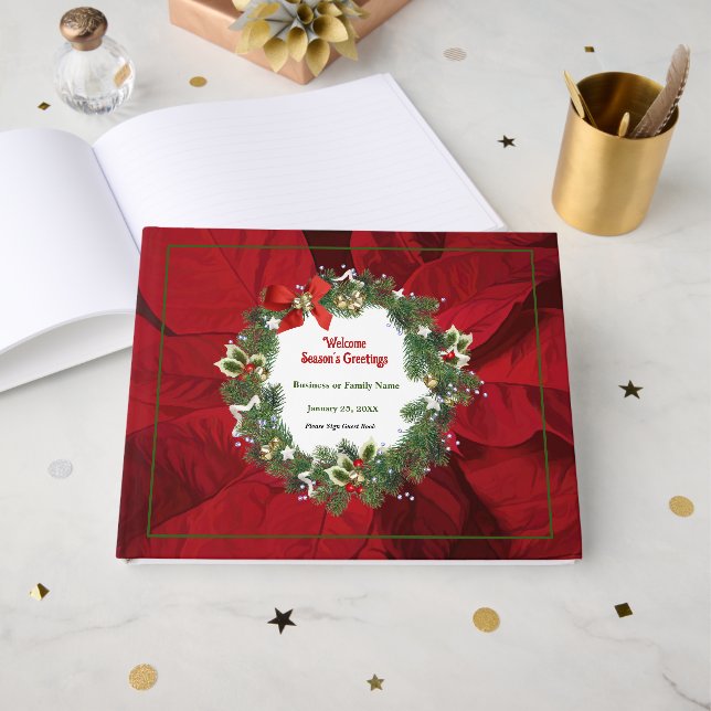 Jul Helgdag Red Poinsettia Anpassningsbar Gästböcker (Framsida Öppen)