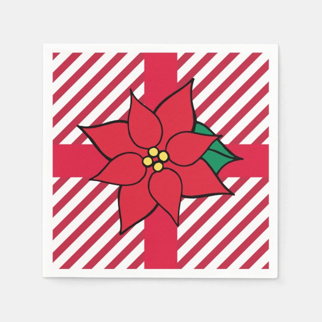 Jul Helgdag Red Poinsettia Party Napkins Pappersservett (Framsidan)