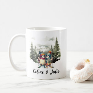 Jul Helgdag Rustic Skiing Penguin Red Grönt Kaffemugg