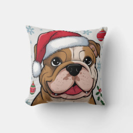 Jul Helgdag Santa Hund Bulldog Dekorativ kudde