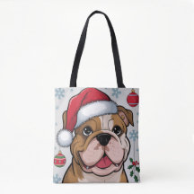 Jul Helgdag Santa Hund Bulldog Tote Bag