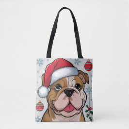 Jul Helgdag Santa Hund Bulldog Tote Bag Tygkasse