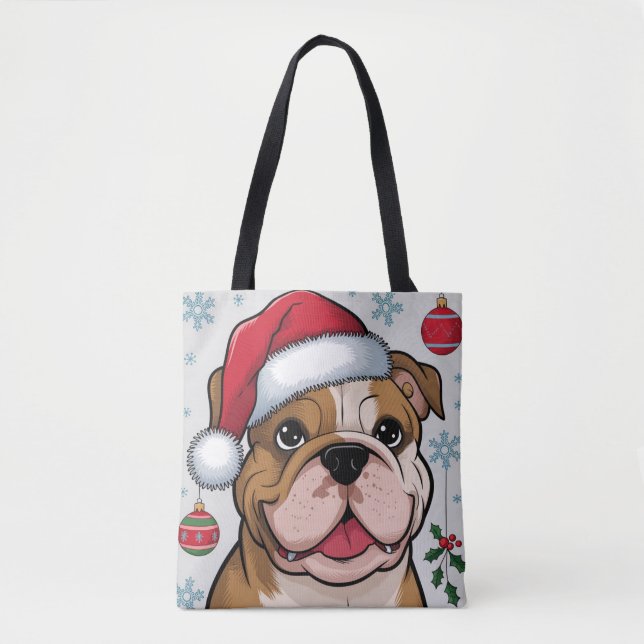 Jul Helgdag Santa Hund Bulldog Tote Bag Tygkasse (Framsida)