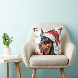 Jul Helgdag Santa Hund Doberman Dekorativ kudde