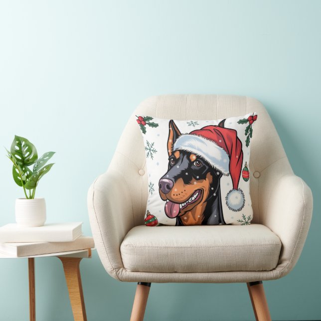 Jul Helgdag Santa Hund Doberman Dekorativ kudde (Stol)