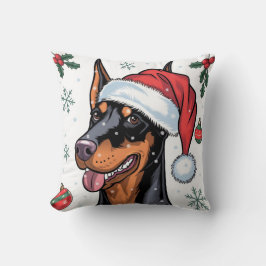 Jul Helgdag Santa Hund Doberman Dekorativ kudde
