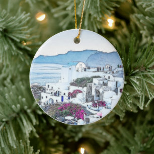 Jul Helgdag Santorini Greece Tourist Julgransprydnad Keramik