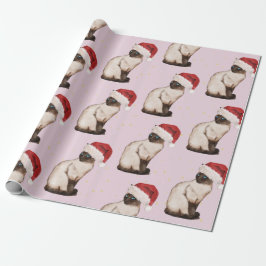 Jul Helgdag Siamese Cat Mönster Lila Presentpapper