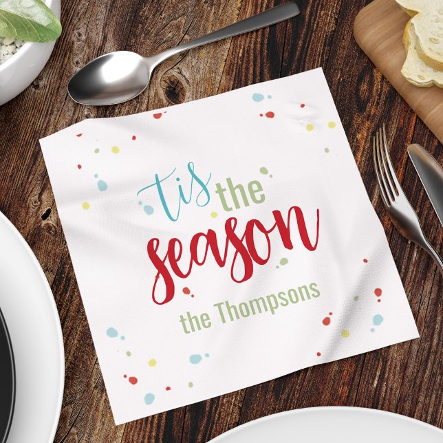 Jul Helgdag Simple Festive Tis the Season Pappersservett (Tis the Season Christmas holiday whimsical typography paper napkin.)