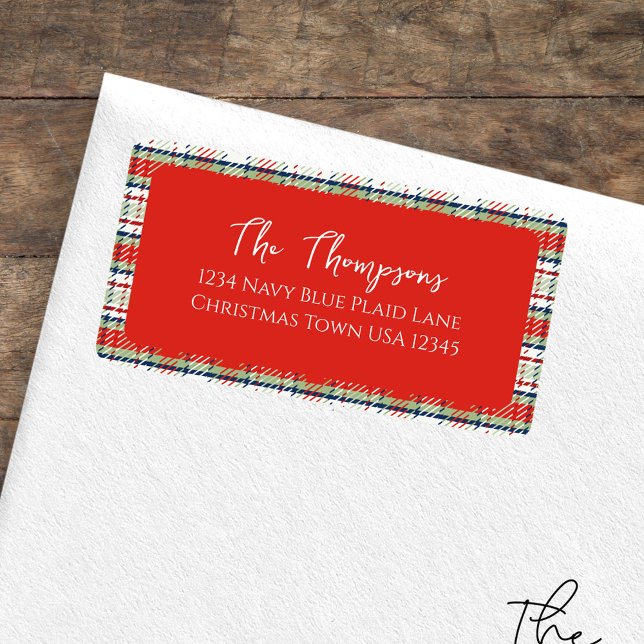 Jul Helgdag Simple Red Grönt Play Mönster Adressetikett (Christmas holiday red and green plaid pattern return address label. )
