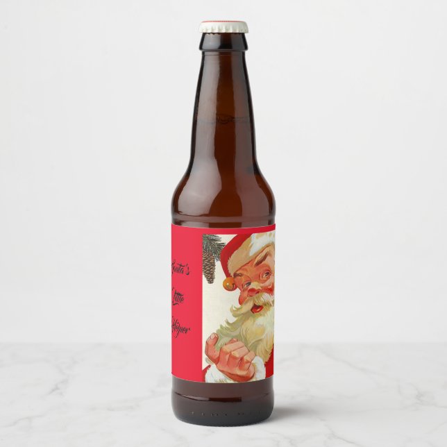 Jul-helgdag, små hjälpperskor ölflaska etikett (Framsida)