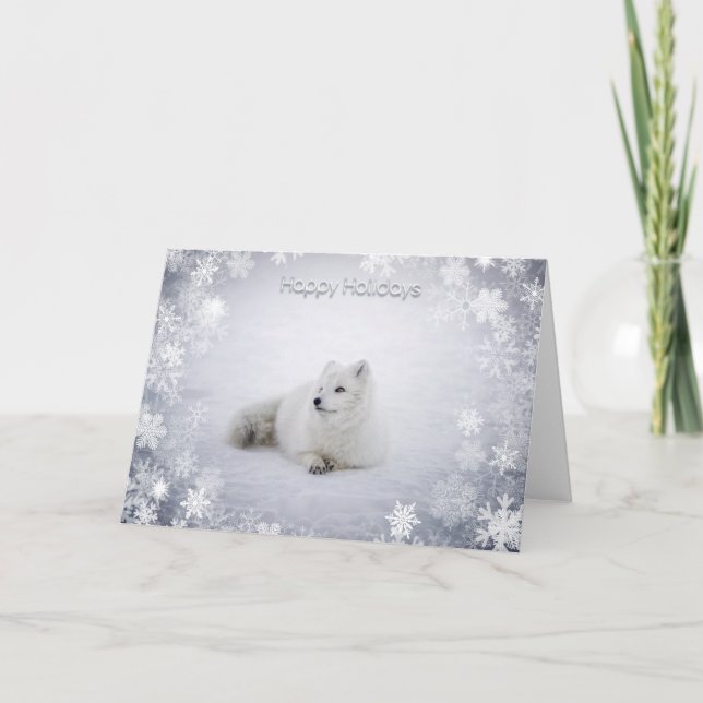 Jul Helgdag - Snö Fox med Snöflingor Helgkort (Framsida)