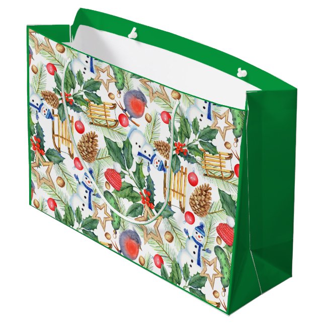 Jul Helgdag Snögubbe, Gräs Cones, Holly (Baksidan Vinklad)