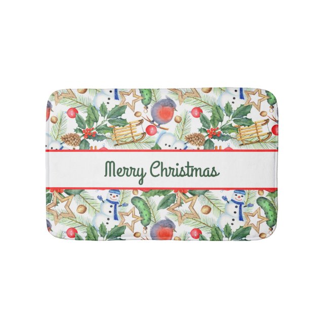 Jul Helgdag Snögubbe, Gräs Cones, Holly Badrumsmatta (Framsidan)