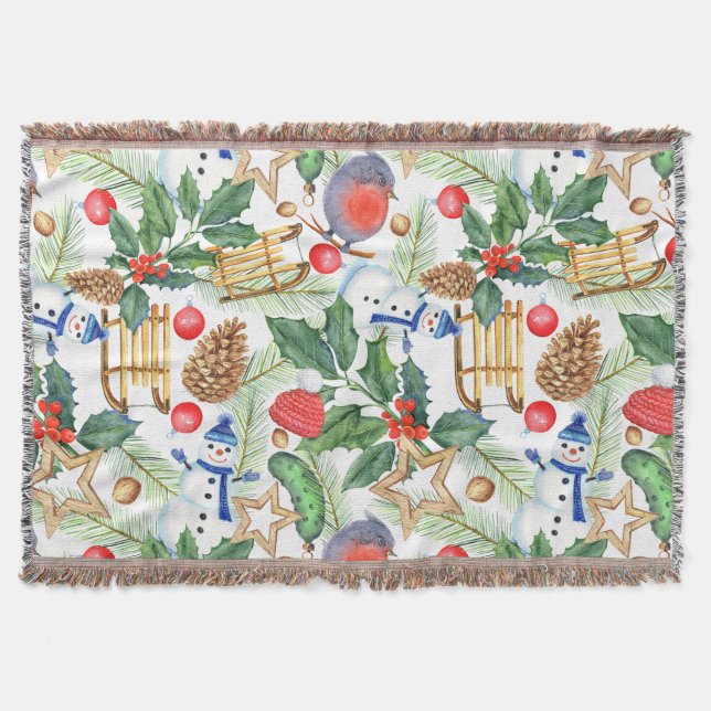 Jul Helgdag Snögubbe, Gräs Cones, Holly Filt (Framsidan)