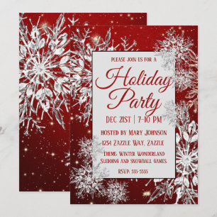 Jul-Helgdag Snowflake Flurry Red Inbjudningar