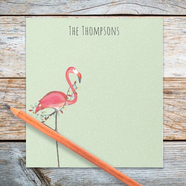 Jul Helgdag String Ljus Rosa Flamingo Cute Anteckningsblock (Christmas cute pink flamingo with colorful string lights custom notepad. )