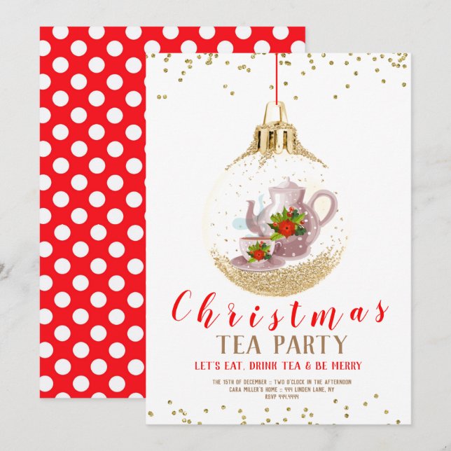 Jul Helgdag Tea Party Inbjudningar (Fram/baksida)