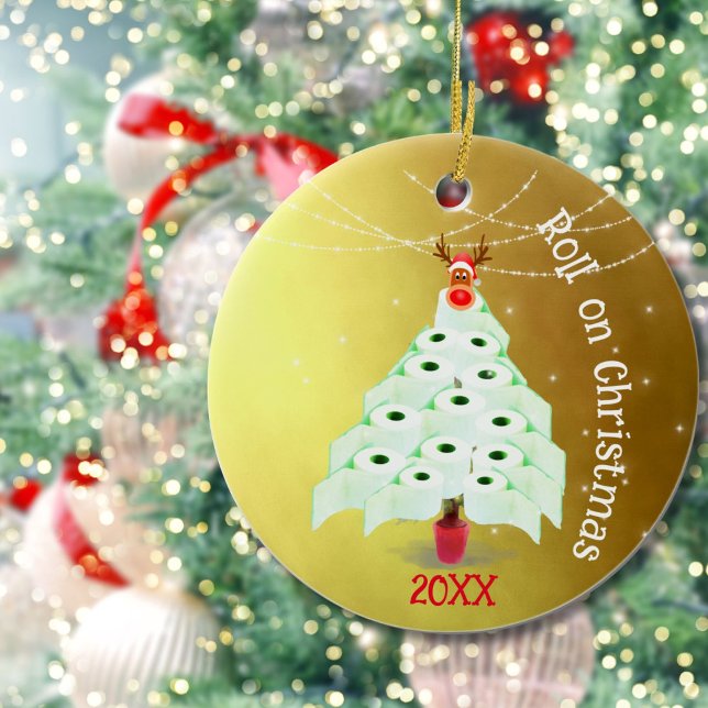 Jul Helgdag Toilet Roll Träd Ljus Guld Julgransprydnad Keramik (Skapare uppladdad)